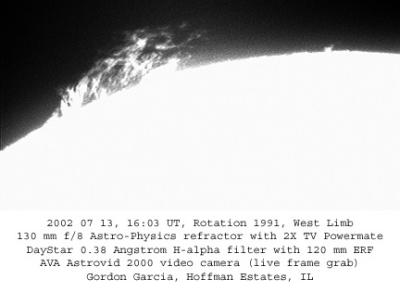 Solar Prominence, July 13, 2002