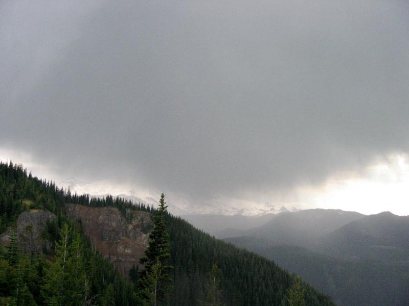 Mt. Rainier is enshrouded by clouds