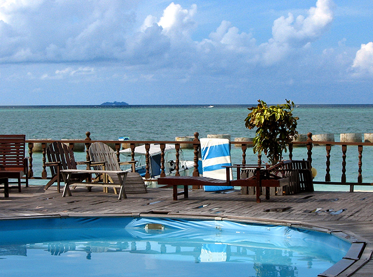 View to Sipadan from the pool at Mabul