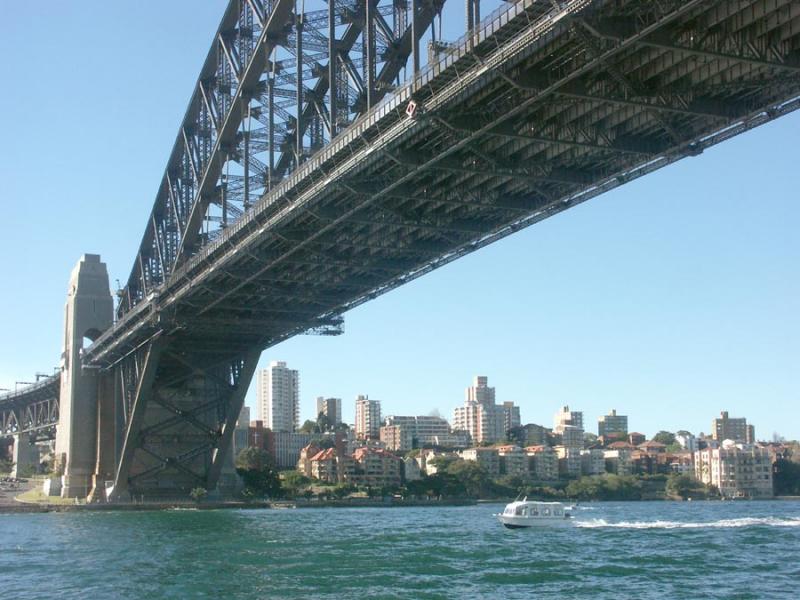 Small boat, big bridge