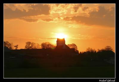 sunrise over Dalby church, built 1060 AD