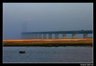 Morning mist over the bridge to Denmark