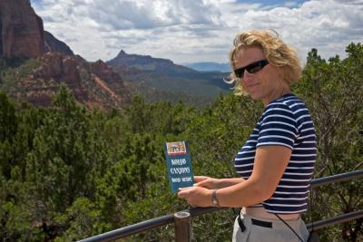 Susanne showing the Kolob Canyon road guide
