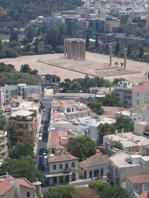 view from Acropolis onto old Olympic Stadium in Athens