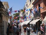 Olympic feel on streets of old town Plaka in Athens!