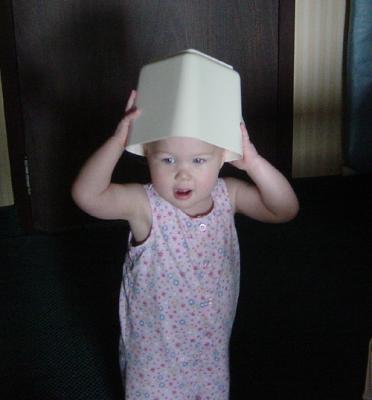 Rory thinks the hotel ice bucket is a hat
