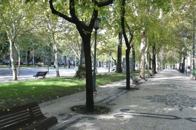Avenida da Libertade with its sidewalks tessllated in black and white tile