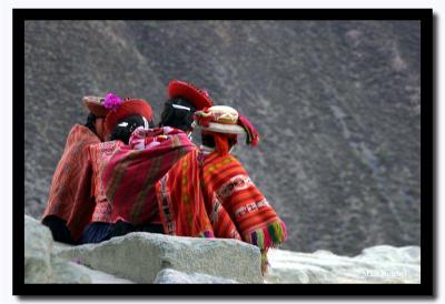 Quechua Family Sitting at the Ollantaytambo Ruins, Peru