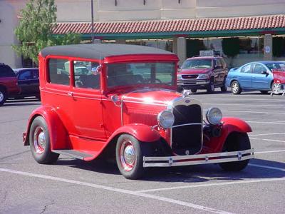 beautiful red custom car at Fry's supermarket