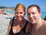 Nicki and Geoff catching some rays on a beach in Nice