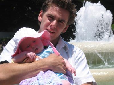 Unc. Sky and Tay at the fountain downtown Ventura