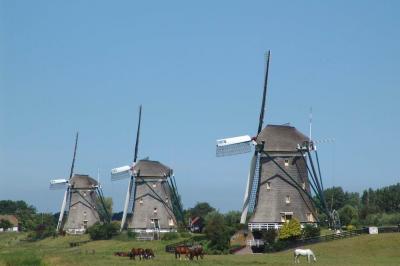 Three mills with horses