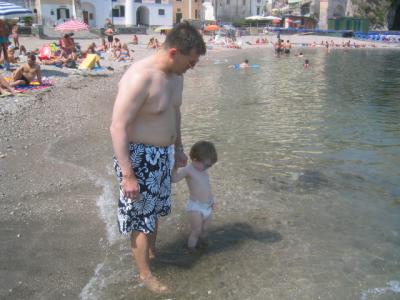Cubby takin Dad for a swim