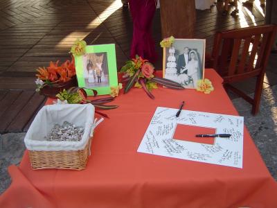 Guest book table with frame matting to sign