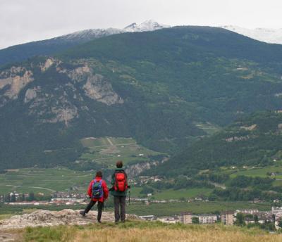 The village of Nax (on cliff) and Mont Noble 2654m from Sion Basilica