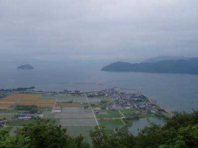 From atop the moutain.  Lake Biwa is the large body of water, and Chikubushima is the small island.