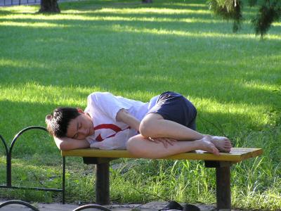 my friend Shun Hua sleeping on a bench... some American tourists thought he is a homeless guy -:)