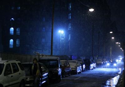 Construction site with cold halogene light