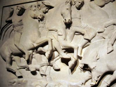 Boar-hunt relief on one of the long sides (seen in sarcophagus photo)