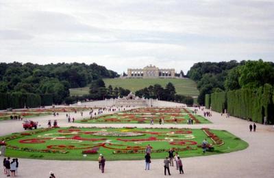 View of the extensive garden behind Schnbrunn Palace stretching to the Glorietta (1757)