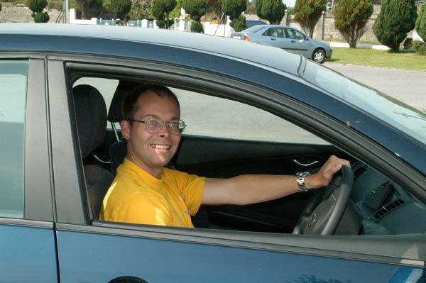 Roy tries out the driver's seat