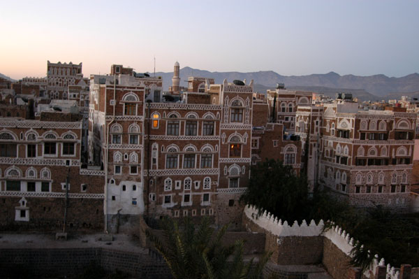 View from the Arabia Felix Hotel of Old Sana'a at dawn