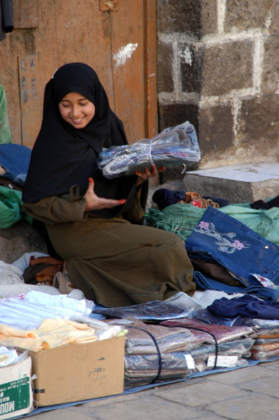 Girl street vendor, Sana'a, Yemen