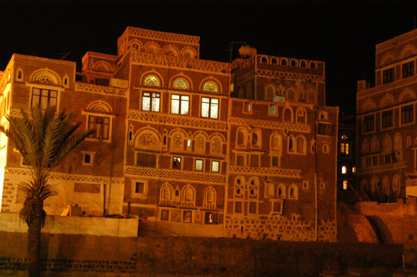 Traditional architecture with interesting stained glass windows, Sana'a