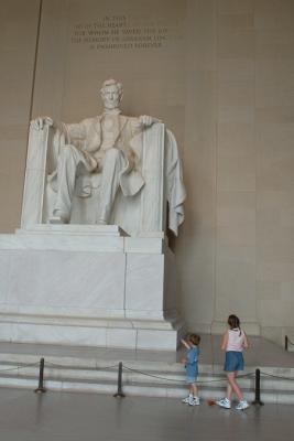 The kids check out Abe Lincoln