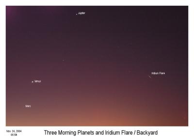 Three morning planets and Iridium Flare