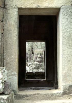 Cambodia-Angkor Thom-The Bayon-Face through the door