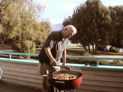 Frank works the grill