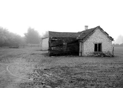 Old house in fog
