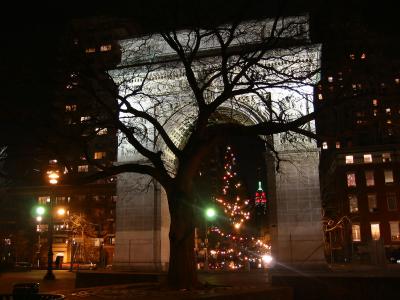  Arch with Holiday Tree at Night
