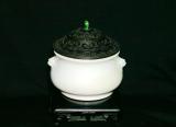 Incense Burner Blanc de Chine, 18th century, 6 inches high with stand and cover