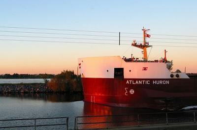 Ship at sunset in Indian village Kahnawake