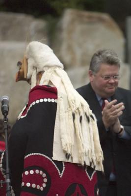 Seattle City Mayor Gregory J. Nickels applauding the Alaskan Native Tlingit Family performance