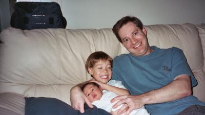 Evan, Ben, and Papa relaxing at home