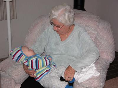 Great-Grandma checking out her great-grandson