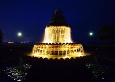 Waterfront Park Pineapple Fountain at Night
