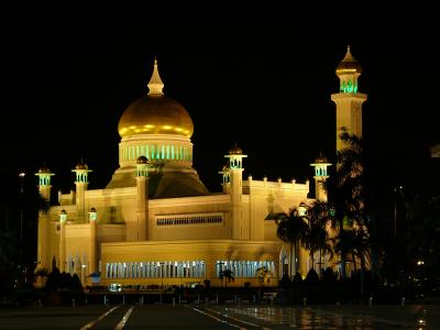 Omar Ali Saifuddien Mosque at night