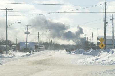 Tire fire from downtown Moosonee