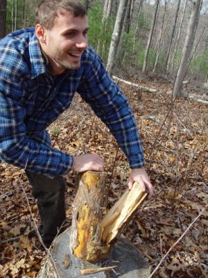 Daniel Splitting Wood at the Woods Cabin