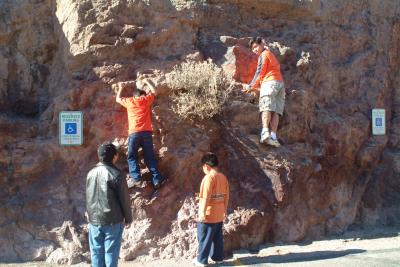 Kids trying rock climbing..