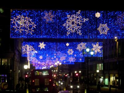 Regent Street's famous Christmas lights, from the top of a double-decker bus.