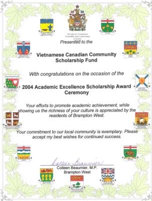 Cerfificate of Recogntion from the Government of Canada