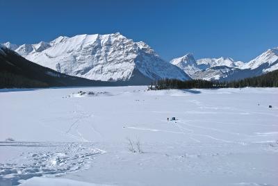 Ice fishing on Upper Kananaskis Lake