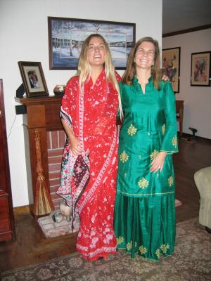 Jessica and Cynthia in our Indian outfits at Thanksgiving!