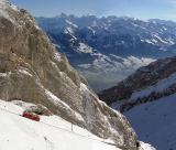 Mountain Pilatus with cablecar from Alpnachstad