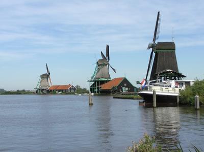 Windmills on the riverbank